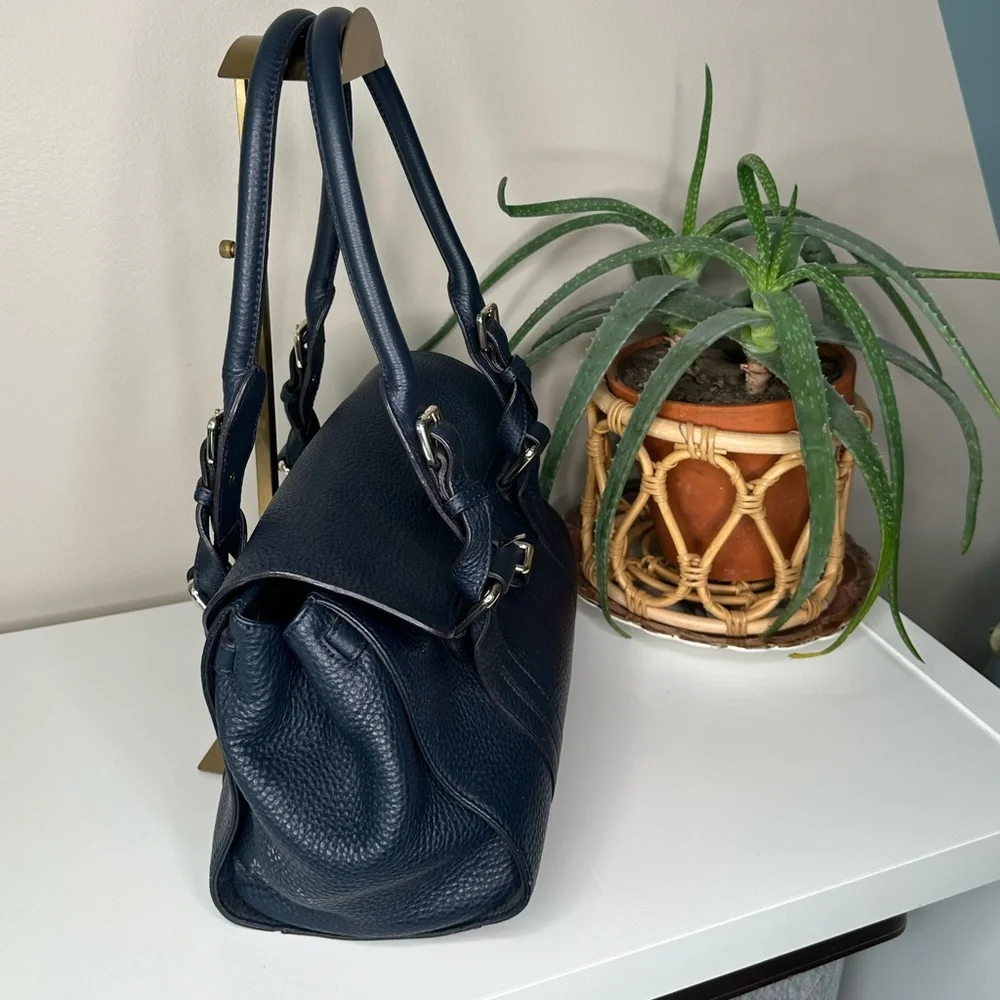L.K. Bennett “Emma” Navy Pebbled Leather Satchel Bag | Classic British Style - Picture 4 of 11
